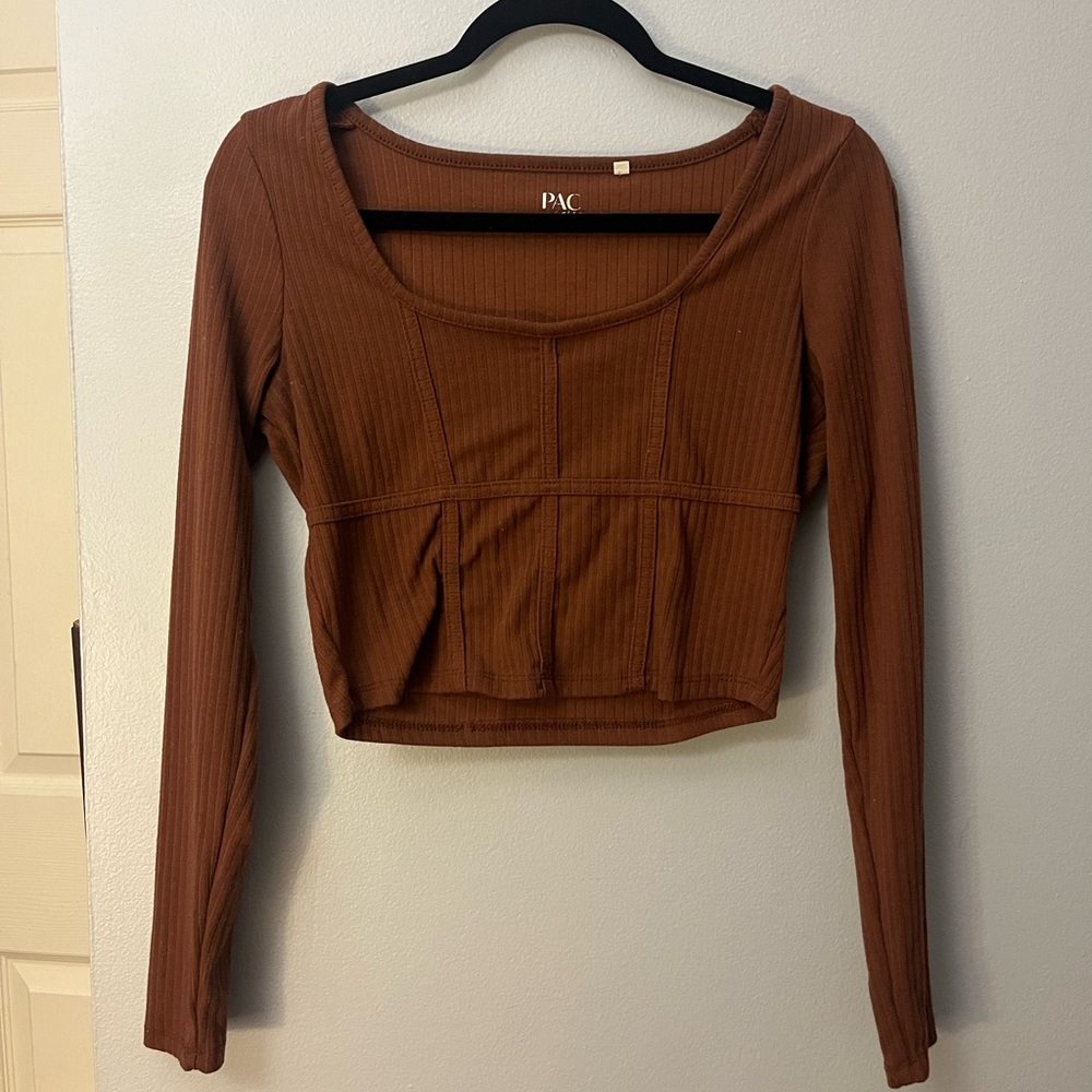 Pacsun Brown Long Sleeved Crop Top
